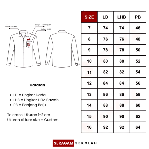 BAJU SD CEWEK LENGAN PANJANG